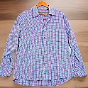 Alan Flusser Men's Checkered Shirt Long Sleeve Button Up Blue Yellow Pink Large